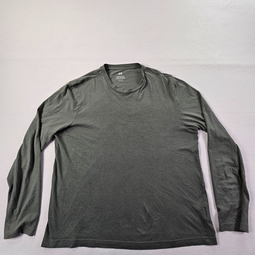 H&M Green Long Sleeve Regular Fit Cotton T-Shirt Men's L